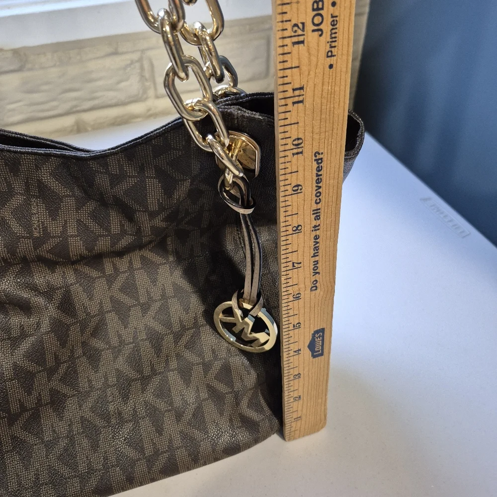 Michael Kors Lilly Tote Bag Purse Brown‎ Signature Chain Strap